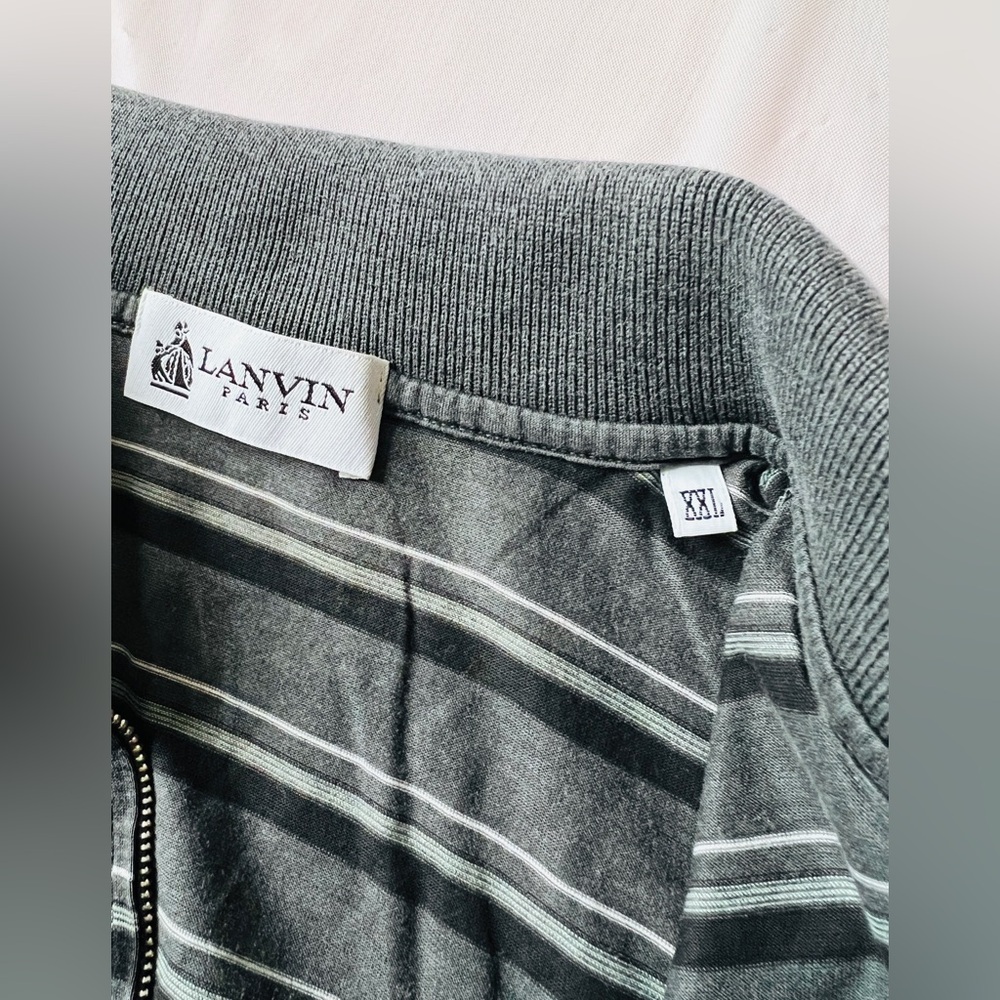 Vintage Lanvin Paris polo shirt striped cotton Grey black quarter Zip logo XXL - Picture 5 of 11